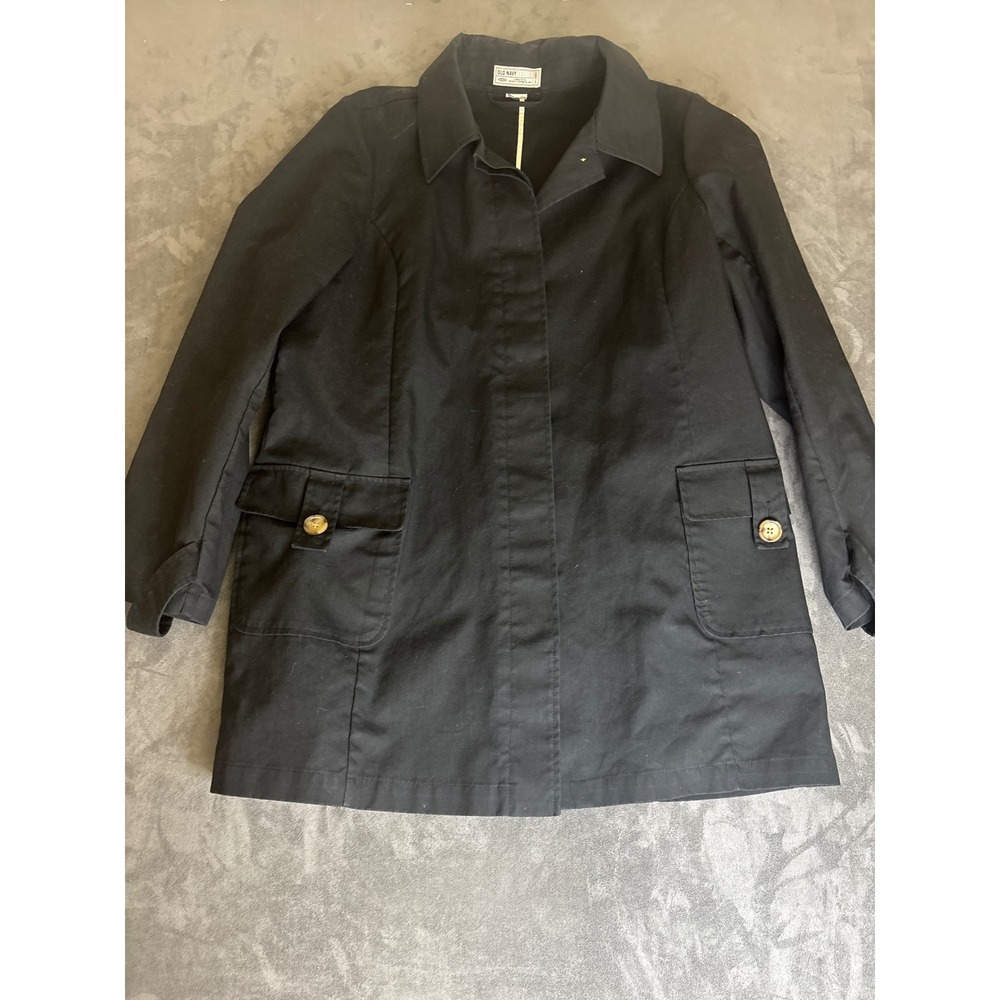 Old Navy Womens Black Trench Coat Mid Length Utility Jacket Pockets
